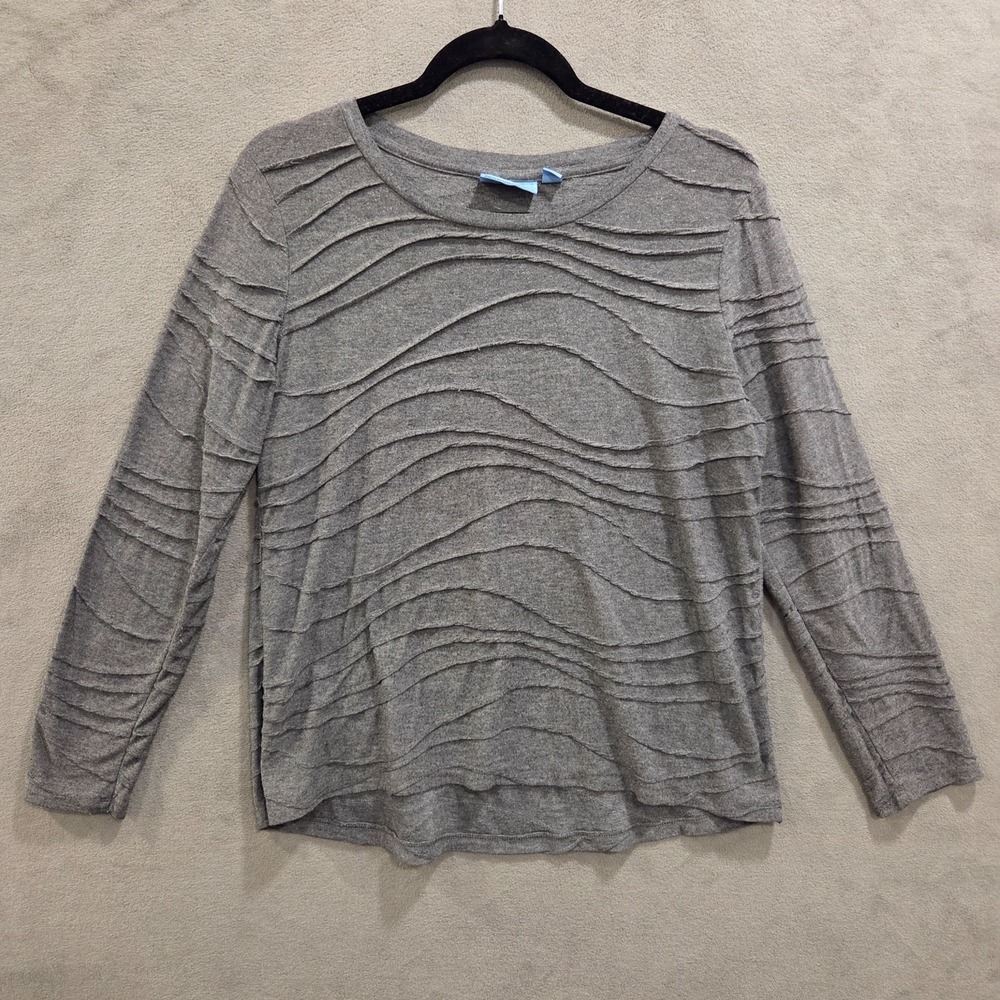 Simply Vera Wang Crew Neck Pleated T-Shirt Women Size Large Artsy‎ Modern Casual
